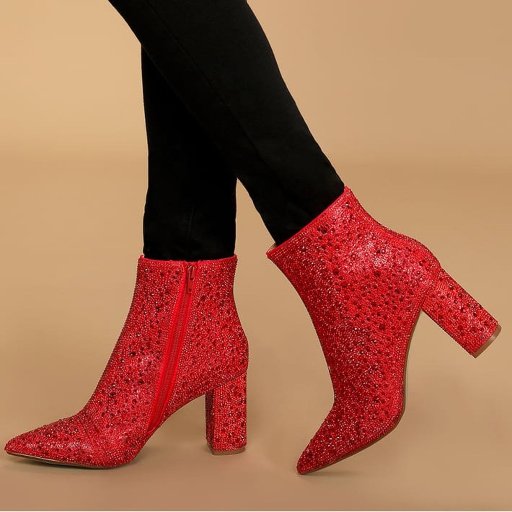 Betsey Johnson Red Rhinestone Boots